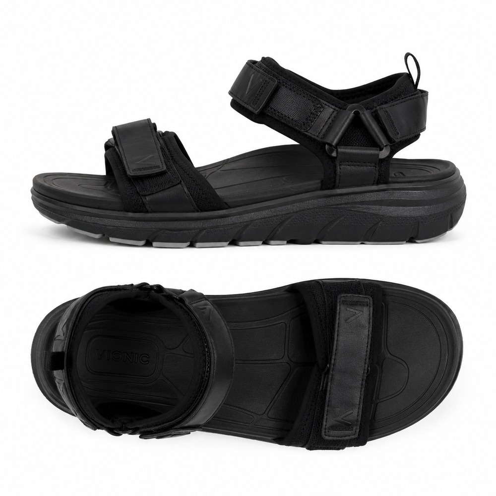 Vionic MX Wanderer Black Active Orthotic Sandals Mens 10 Adjustable